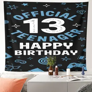 1pc Large Wall Tapestry 13th Birthday Theme for Bed Headboard College Dorm Man Cave Interior Wall Indoor Backdrop Teenager Birthday Party Gift for Son