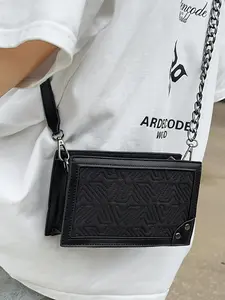 New Fashion Versatile Crossbody Bag for Men, Unique Design Embroidered Shoulder Bag, High-End Hard Box Small Square Bag