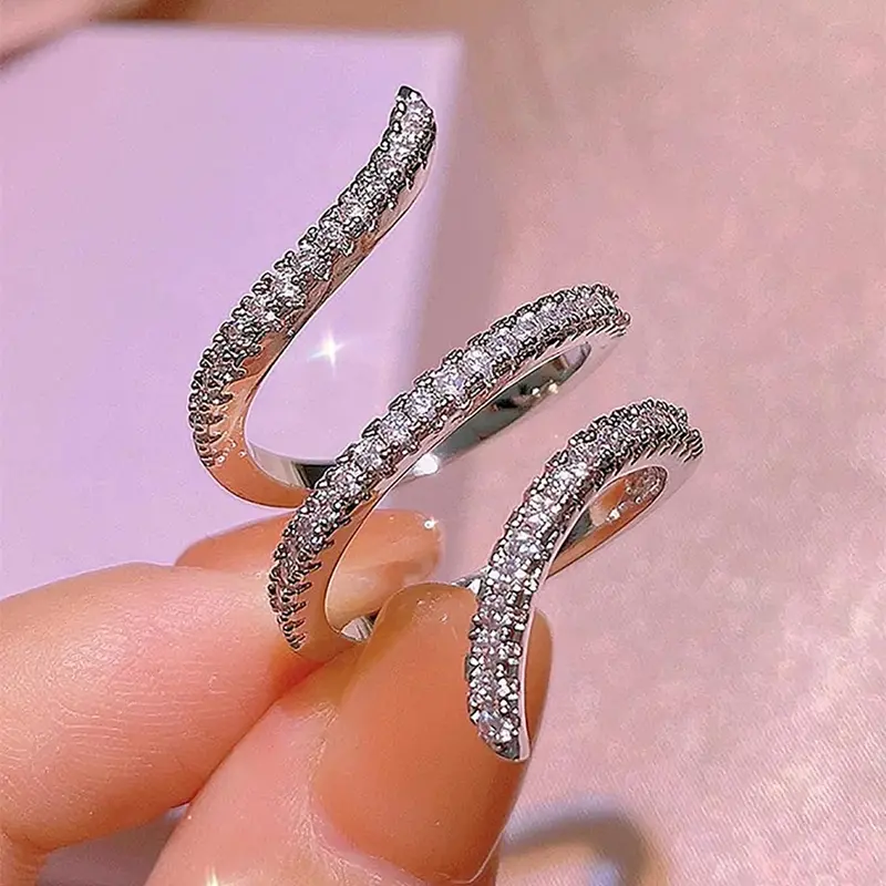 Women's Elegant Rhinestone Decorated Open Ring, Trendy Adjustable Ring, Exquisite Wrap Ring, Fashionable Promise Ring, Beautiful Rings, Party Jewelry Accessory As Gift, Artificial Gemstone Ring, Statement Rings