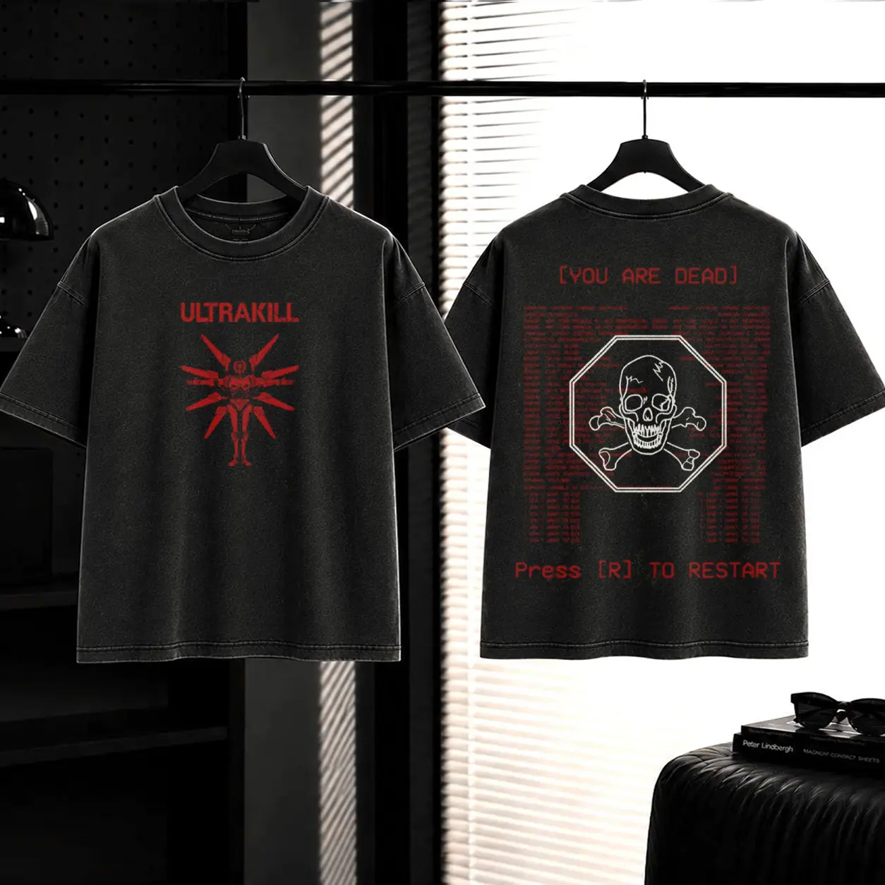 Ultrakill Gaming Washed T-shirt, Tank Top, Sweatshirt, Hoodie Casual graphic tee lover game acid wash, Fabric, Menswear Top Graphic Hoodie Print Straight Tee Streetwear