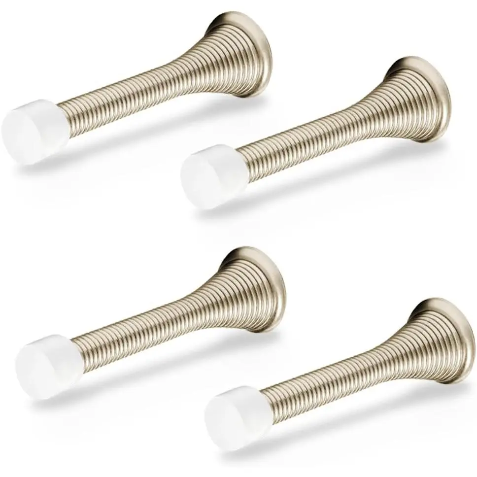 Door Stoppers for Wall - Spring Door Stopper with Rubber Tip - 3-1/4" - Pack of 4 - Doorstop - Ideal for , Offices, Schools
