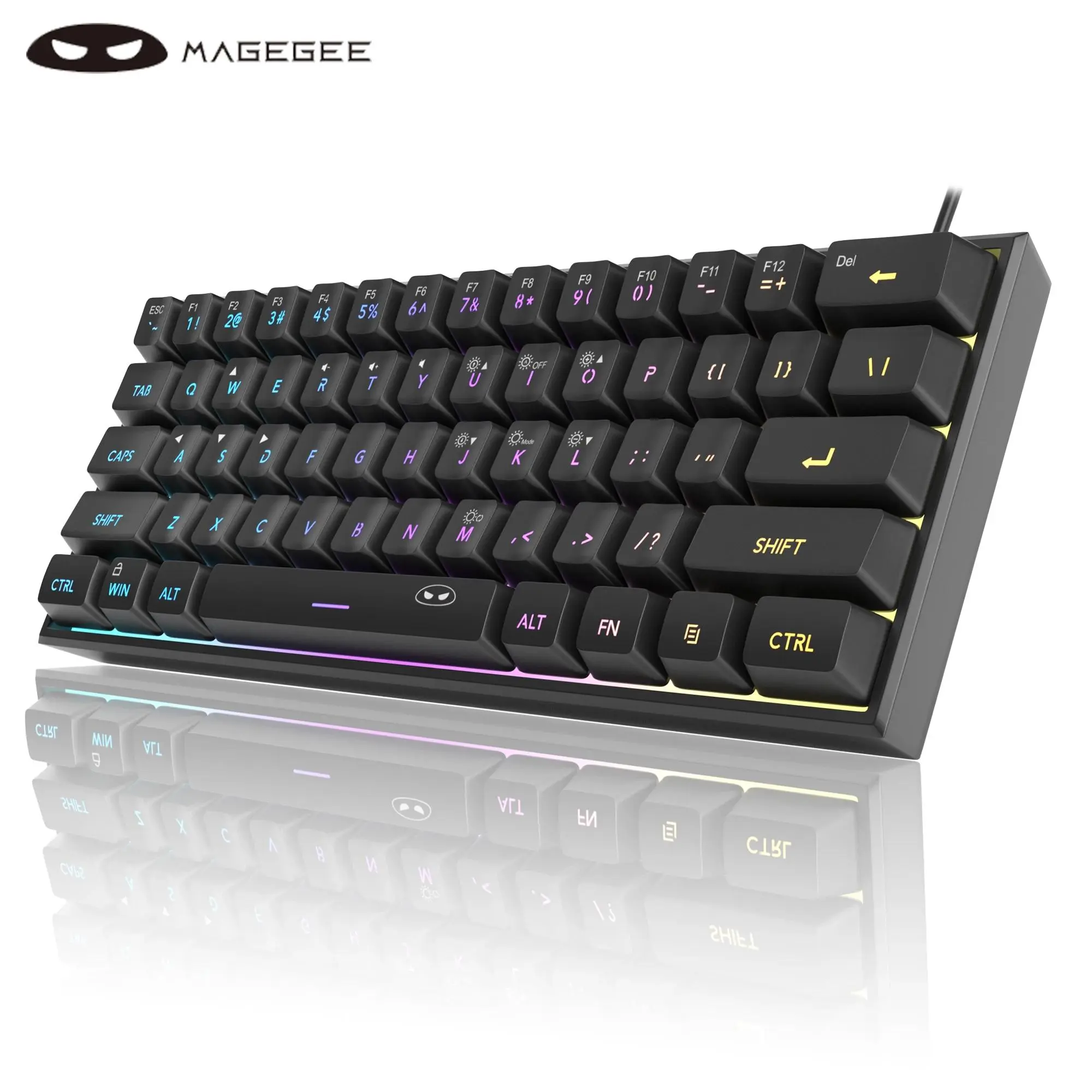 Magegee Mini 60% Gaming Keyboard RGB Backlit 61 Key Ultra Compact IPX4 Waterproof Mechanical Feel Ergonomic Office Keyboard