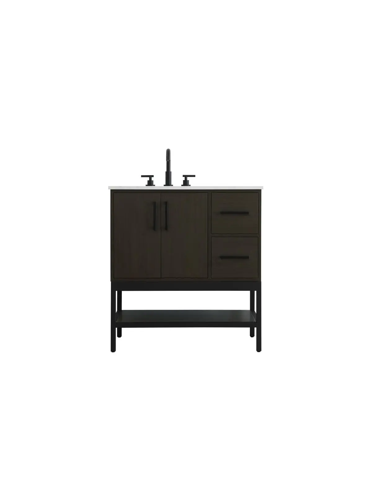 212 MAIN 32 in. Single Sturdy Pre-Assembled Bathroom Vanity - Elegant Mocha Brown Modern Storage Cabinet, Metal Frame, Wood Veneer, Foot Levelers, Lower Shelf for Transitional Interiors (Model VF60732MMB)