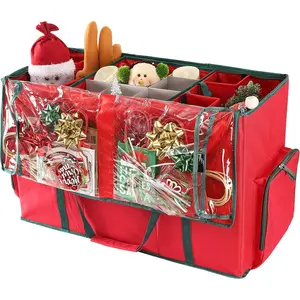 Large 2-in-1 Christmas Ornament Box & Xmas Figurine Container - Easy Access Removable Trays, Keeps 73 Holiday Ornaments - Extent Area for Figurines and Pockets