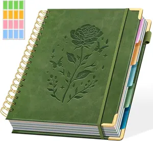 Hardcover Spiral Notebook with 5 Removable Dividers Tabs 300 Pages Leather 5 Subject Notebook College Ruled Large B5 Notebooks for Work School Note Taking Lined Journal for Women