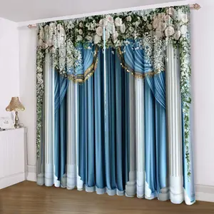 Floral Landscape Pattern Curtain, Elegant Window Curtain, Home Decor for Living Room Bedroom Study Room