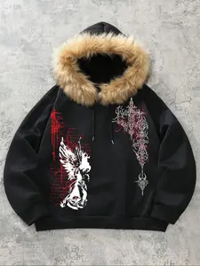 Heavyweight Parka Sweatshirt with Fur Collar, Winter Warm Streetwear, Oversized Thickened Insulation, Ideal for Extreme Cold Weather