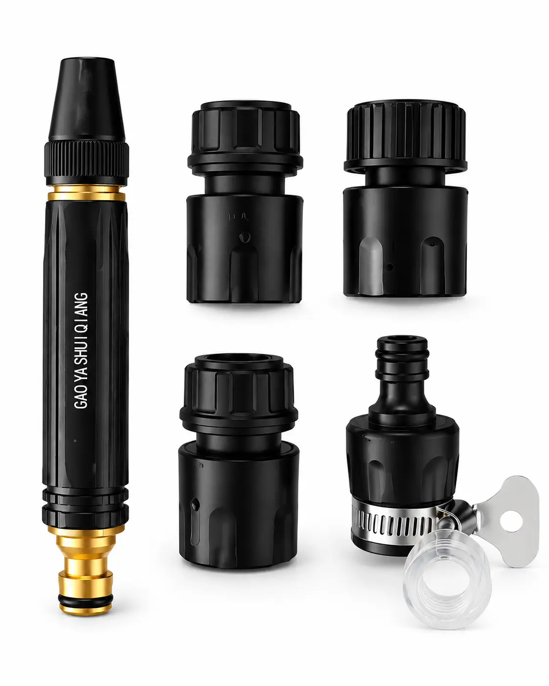 Upgraded adjustable quick-connect hose nozzle with US-style connector, a multifunctional gardening sprayer tool suitable for cars, gardens, and outdoor cleaning.