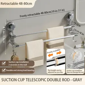 A Luxurious Towel Rack Towel Bar - Retractable Hanger with Suction Cup for Easy Installation, a No-Drill Bathroom Storage Solution