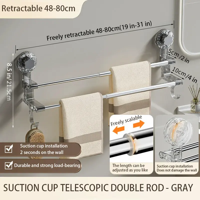 A Luxurious Towel Rack Towel Bar - Retractable Hanger with Suction Cup for Easy Installation, a No-Drill Bathroom Storage Solution