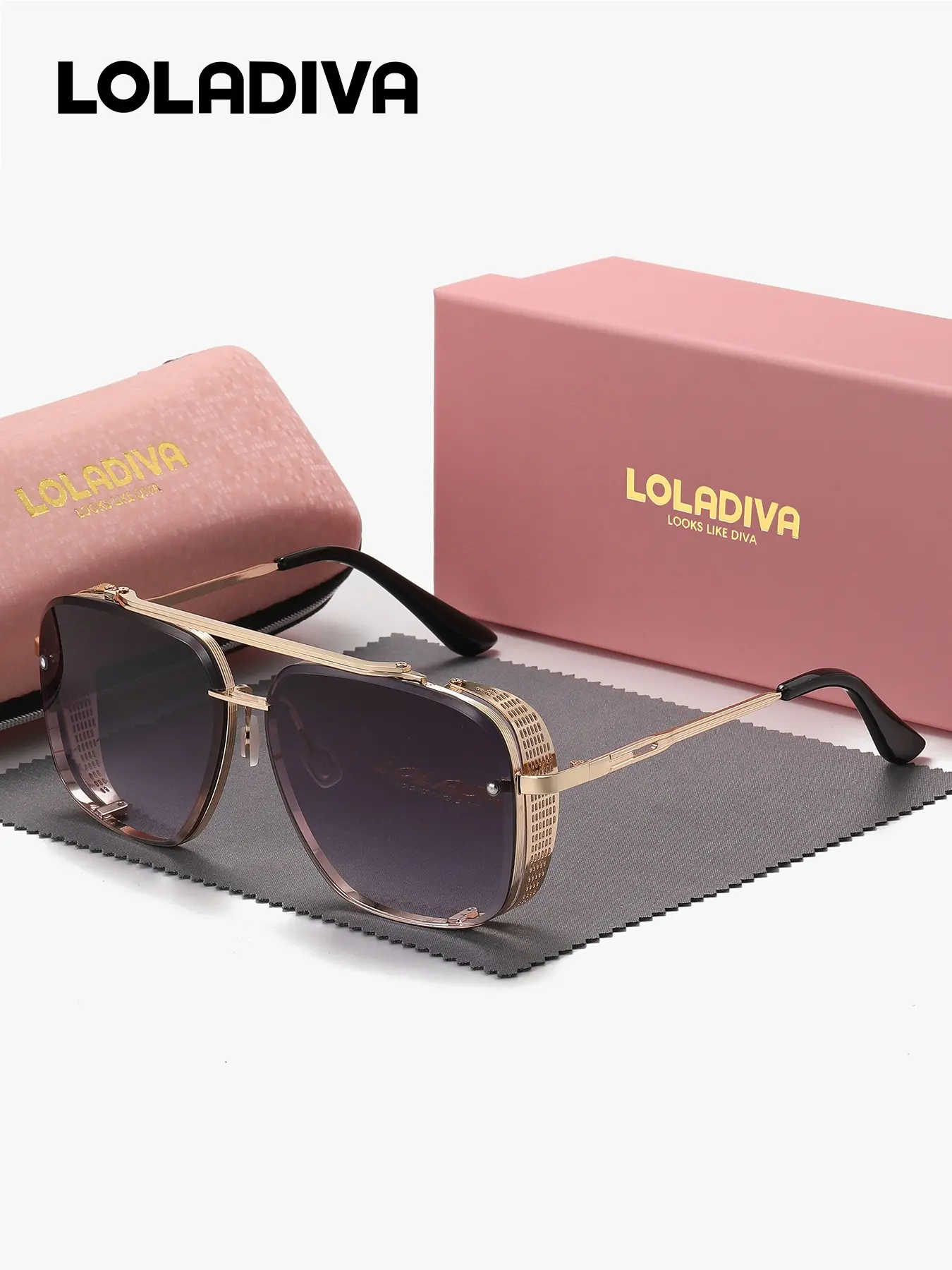 LolaDiva 1 Piece Unisex Steampunk Style Full Frame Sunglasses Retro Luxury Rectangular Frame Sunglasses UV400