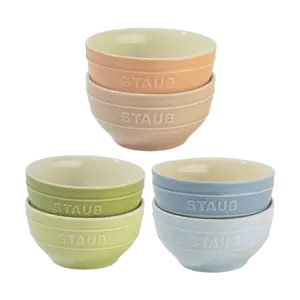 Staub Ceramic Rice Bowl Set - 6pc Macaron Color 4.75" Soup Noodle Bowls for Home Kitchen