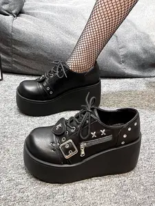 Shoes for Women, Punk Fashion Lace Up Platform Thick Sole Sneakers, Casual Comfortable Shoes for Daily Wear, Perfect for Students and Outdoor
