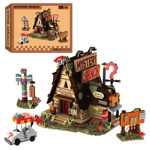 Mysterious Town Building Blocks Set, A Frame Cabin Modular Building with Patrol Car & Instruction Pole, Ideas Collectors Movie Sets, creative home decoration, ideal choice for Christmas/Halloween/Birthday home decorations, 1125pcs