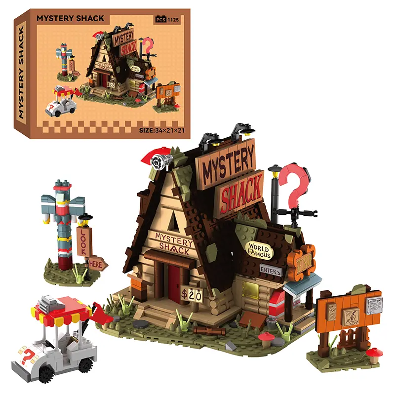 Mysterious Town Building Blocks Set, A Frame Cabin Modular Building block model with Patrol Car & Instruction Pole, Ideas Collectors Movie toy Sets, creative home decoration, ideal choice for Christmas/Halloween/Birthday home decorations, 1125pcs homedeco