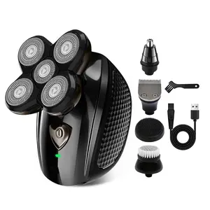 5-in-1 Electric Shaver & Grooming System for Men - Gift for Him Father's Day Christmas Birthday - Facial Trimmer with Nose Hair Remover Sideburn Clipper Cleansing Brush Head Rechargeable Personal Care USB Rechargeable Shaver