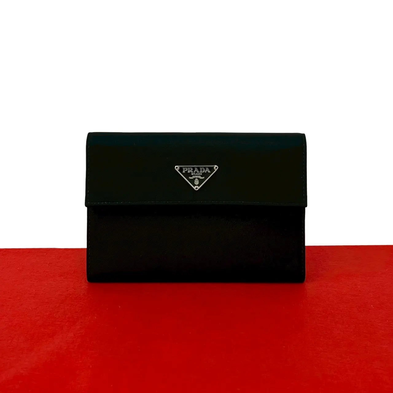 Pre-owned PRADA Nylon Small Leather Goods Tessuto Leather Trifold Wallet