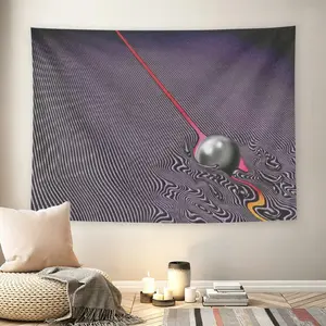 Tame Impala Currents Album Art Wall Flag, Psychedelic Wave & Silver Ball Decorative Tapestry, Mid-century Modern Black Flash Manga Style Room Decor for Adult Fans, Retro Indie Rock Wall Hanging