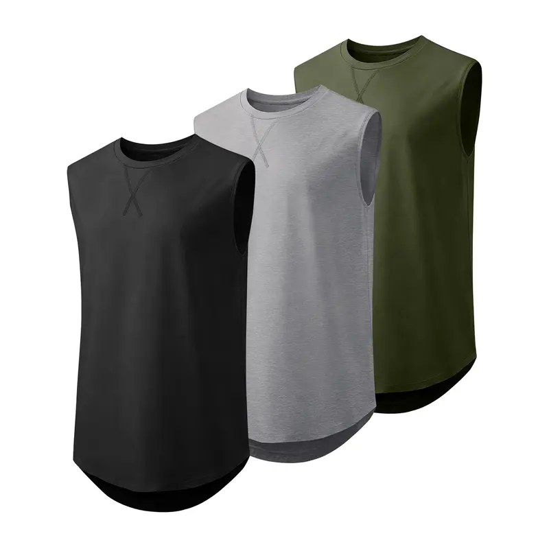 JMIERR Mens 3 Pack Cotton Tank Top Hipster Hip Hop Longline Crewneck Sleeveless Shirts