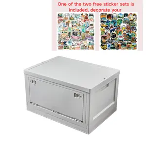 Stackable Foldable Organizer Container Collapsible Storage Bin Orgaziner with Side Doors (30L/45L) for Outdoor, Camping, Picnic, Indoor, Plastic