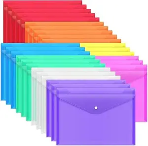 28pcs Plastic Envelopes, Plastic Folders for Documents, Poly Folders with Snap Closure, A4 Size, Letter Size, for School and Office Supplies