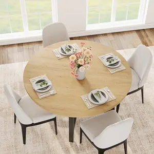 47" Round Dining Table for 4, Kitchen Dining Room Table with Sturdy Metal Frame, Wood Circle Kitchen Table for Space Saving - Natural Oak (No Chairs)