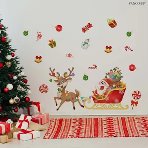 A 30*90cm self-adhesive flat wall sticker featuring Christmas elk and Santa Claus for home background decoration, model M20329-KR