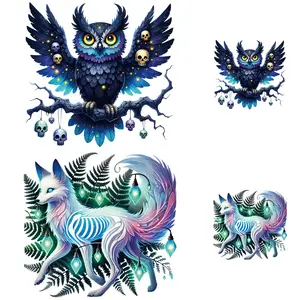 Halloween Colorful Animal Heat Transfer Stickers, 2 Large & 2 Small DIY Washable Iron-On Patches for Clothes, Bags, Hats, Hoodies