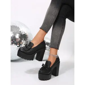 Women's High Heel Brocade Shoes, Elegant Deep Mouth Single Shoe Style, Soft Leather Waterproof Loafers, New Thick Sole Design, Slip On PumpsGift