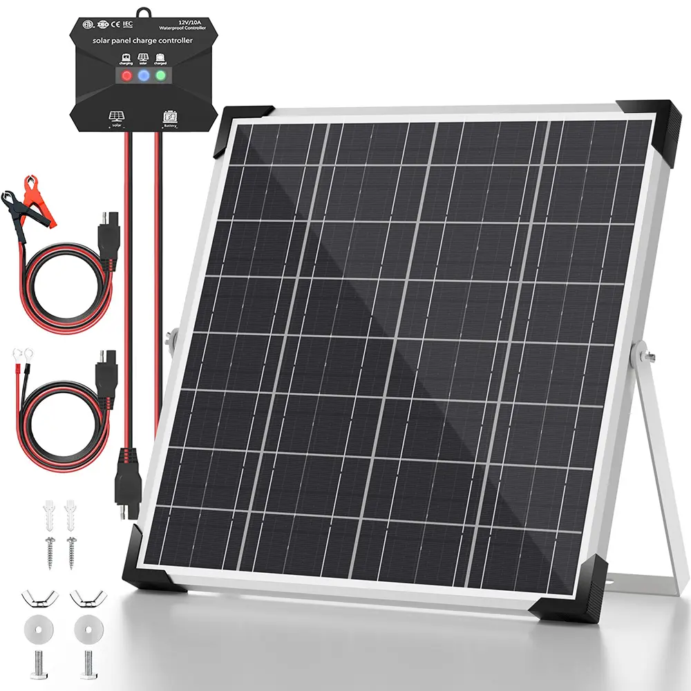 Solar Panel Kit 20W 12V, Solar Battery Trickle Charger Maintainer, Waterproof Solar Panel + Upgrade Charge Controller + Adjustable Mount Bracket for Boat RV Motorcycle Marine