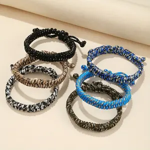 [6 Woven Friendship Bracelets] 6 Boys' Friendship Bracelets, Woven Jewelry Set |   Teen Easter Basket Filler, Sock Stuffers for Teens, Best Gift Choice for Camping Parties