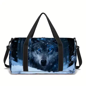 Snowy Plain Wolf Print Adjustable Strap Machine Washable for Gym Large Capacity with Side/Inner Pockets Travel Unisex Fitness Yoga Bag - Durable Polyester Daily Use (Great Gift) Suitcase-Fixable