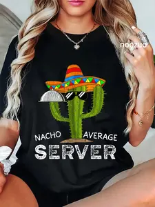 100% Cotton Funny Waiter For Men Funny Waitress for Women Food Server T-Shirt