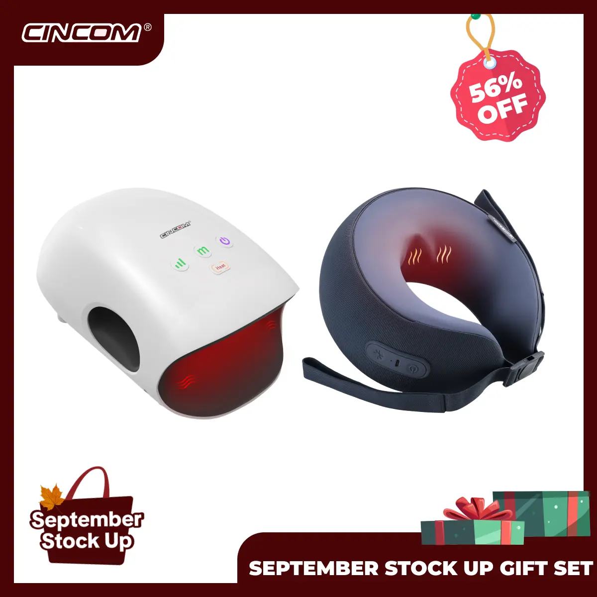 CINCOM Ultimate Relaxation Cordless Electronic Assisted Massage Gift Set - 2 Devices: Hand-Based Massage Tool, Vibratable U-Shape Neck Tool for Fatigue Relief, Thoughtful Holiday Gift for Back and Neck Care Self Care
