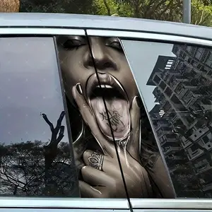 2pc Hip Hop Tongue Car B-Pillar Sticker, Vinyl Decal, Vibrant Graphics, Easy Peel & Stick, Sunproof Waterproof Scratch Resistant, Car Decoration