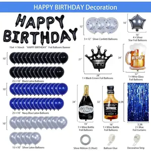 94 Pieces of Blue and Black Party Birthday Decorations, Suitable for Both Men and Women, Balloon Kit, Suitable for 21st, 25th, 27th, 30th, 35th, 40th, 50th, and 60th Birthday Celebrations balloon set