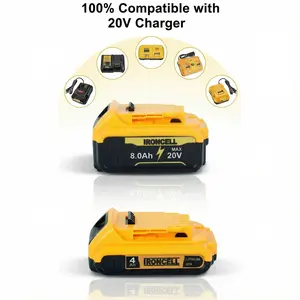 20V Max Battery 4.0Ah-8.0Ah Lithium-ion Replacement for Dewalt  Cordless Tools Heavy Duty 2/1Pack High Capacity with LED Fuel Gauge