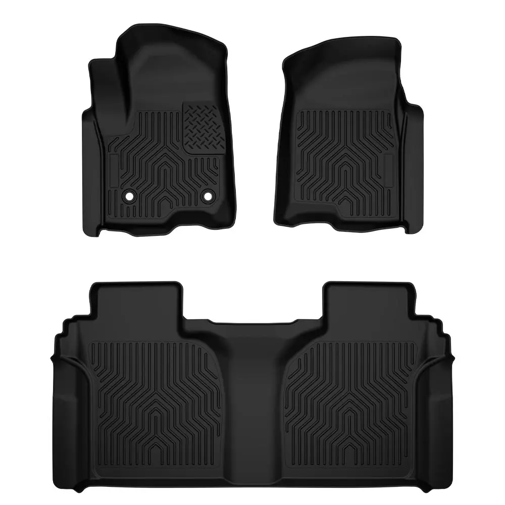 G-PLUS Waterproof TPE Floor Liner Set for 2019-2024 Silverado Sierra 1500,2500HD,3500HD Crew Cab - All-Weather, Anti-Slip Grip, All-Season Drive Car Mats & Protectors, All Weather Floor Mats
