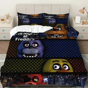 3PCS Duvet Cover Set, 1 Duvet+2 Pillowcases(Without filler), Five Nights Freddy's Horror Comic Video Game theme, Halloween bedding set, Comfy bed sets, spooky animatronic Suitable for bedroom, game room, dormitory, Bed Sets