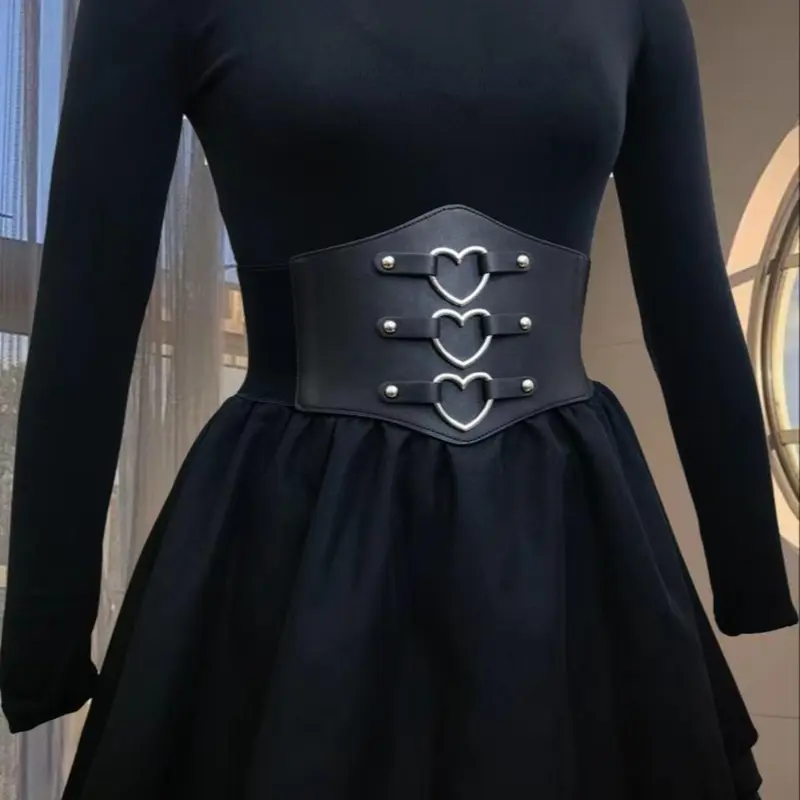 Mother's Day Gift Women's Heart Decor Pu Leather Belt, Fashionable Elastic Waistband for Jeans & Short Skirt, Trendy All-match & Exquisite Design Belt for Birthday Gift, New Punk Style Belt, Fashion Belts