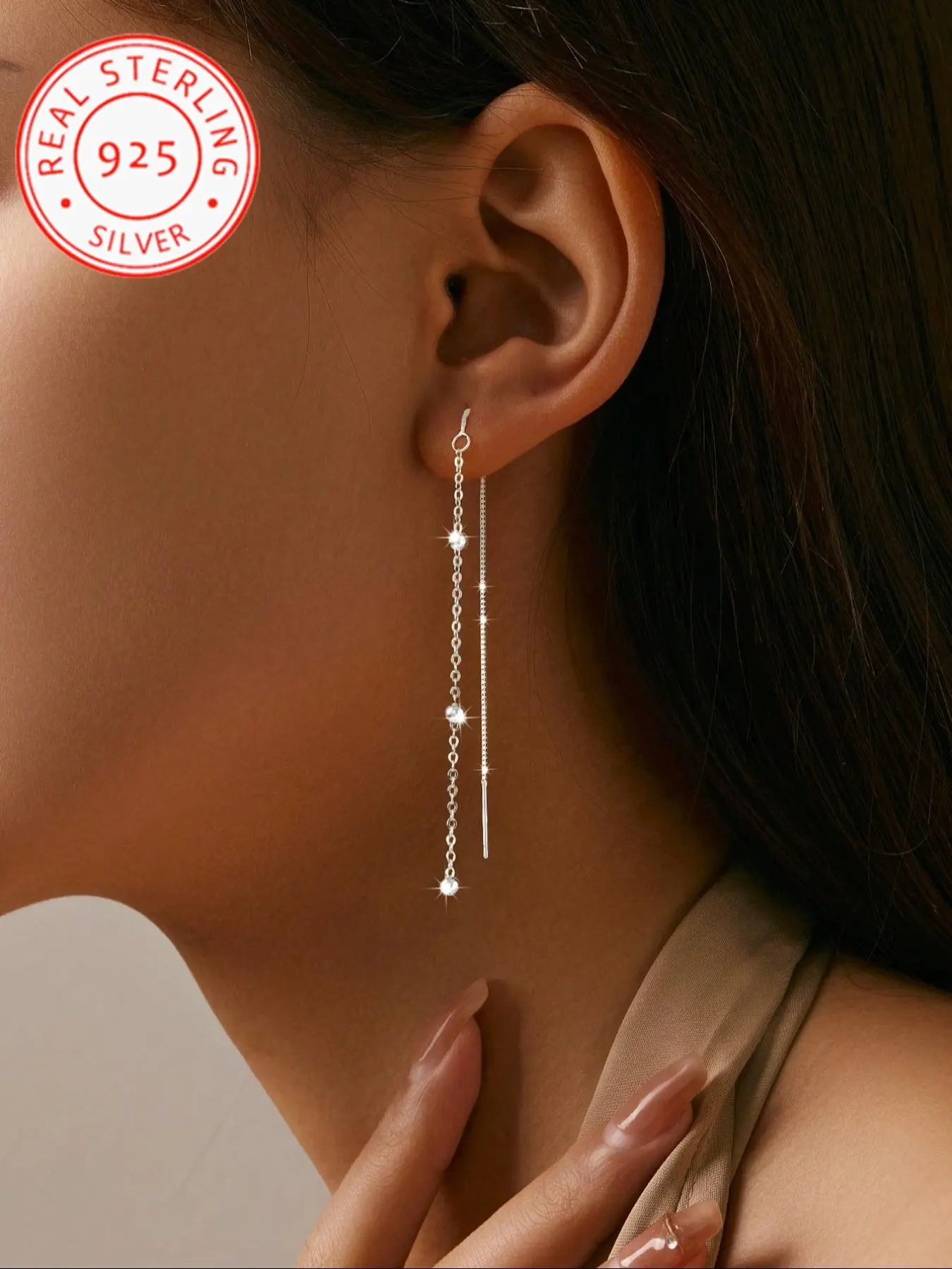 925 Sterling Silver Minimalist Tassel Statement Earrings, Elegant Beaded Chain Dangling Earrings for Women, Trendy All-match & Exquisite Jewelry for Birthday Gift, High Quality Earrings