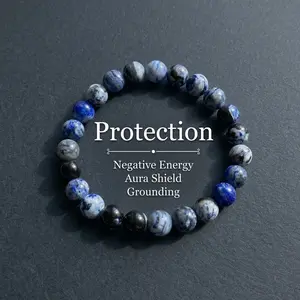 Negative Energy Protection Ultimate Aura Shield Protection Crystal Bracelet - Natural Blue Sodalite & Onyx Grounding Stone
