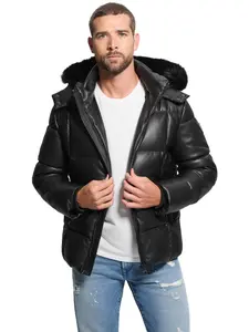 GUESS Male Faux-Leather Stretch Puffa Jacket