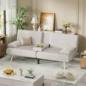 Futon Corduroy Fabric Upholstered Convertible Folding Recliner Sofa Bed