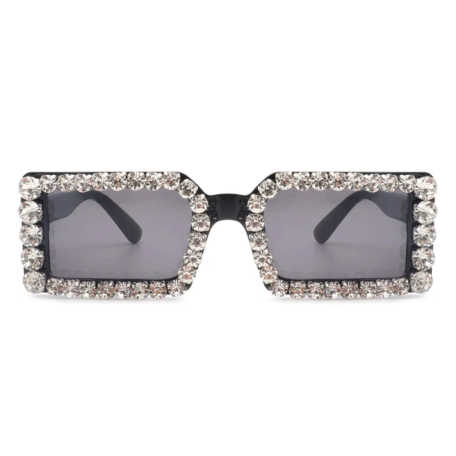Hip Hop Rectangle Black Rhinestone-Embellished Sunglasses, UV-Protective Contemporary Aesthetic Sports Eyewear for Driving, Contemporary Aesthetic Sunglasses, Black Shades