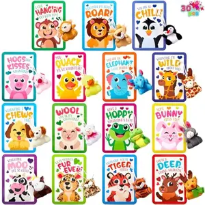 30 Packs Valentine's Day Gifts Cards with Plush Toy for Kids, Valentine's Plush Keychain Toy for Classroom Exchange Cards and Party Favor, Greeting Gifts, Game Prizes