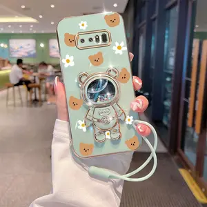 Note 8 Yellow Expression Bear Head Plating Silicone Rubber Strap Lanyard Phone Holder Case with Shockproof Cover Compatible with For Samsung Galaxy Note 8