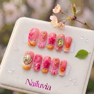 Nailuvia｜D163 1.0 Inch｜10PCS 100% Handmade Press-On Nails｜Reusable Colorful Art Acrylic Stylish｜Luxury Floral Elegant