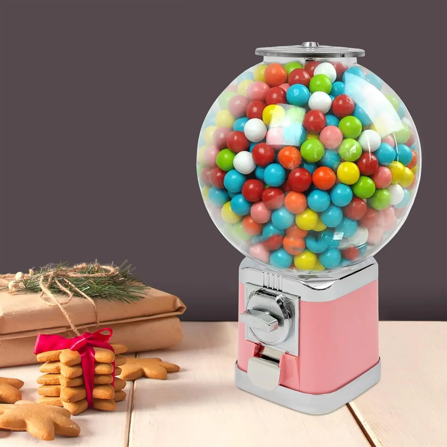 Durable Sturdy Coin-Operated ABS-PC Geometric Countertop Vending Machine - Single Unit, 1 Twister Ball Dispenser, 10-32mm/0.39-1.26in Bulk Capsule Toys/Candy Gumball Dispenser with Secure Locks (Holds 500 Balls) for Retail Stores (Pink)