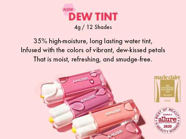 [AMUSE Seoul Official] DEW TINT | 15 Shades, lipstain, lipgloss, glossy, long-lasting, vegan lip